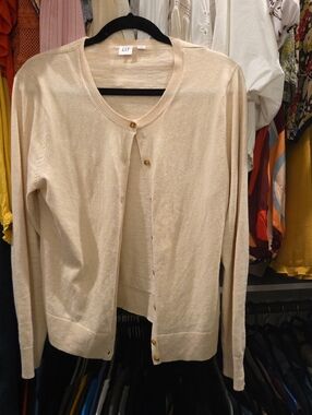 GAP Women's Light Cream Button-Front Cardigan